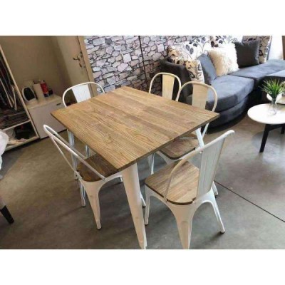 Imported Cheap Vintage Rectangular Wooden Top Metal Restaurant Furniture Dining Tables For Sale