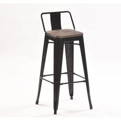 Cheap Italian Design Restaurant Commercial Industrial Vintage Antique Iron Black High Metal Bar Stool With Wood Seat