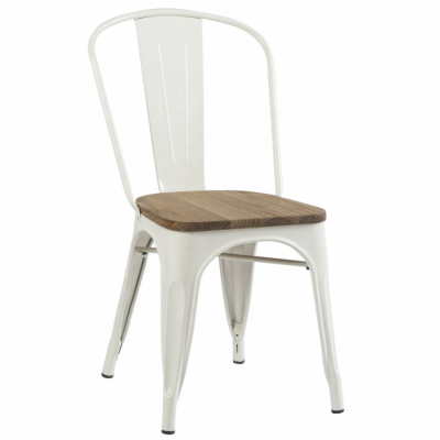 2020 Cheap Stackable Vintage Cafe Dinning Tolix White Metal Chair With Wood Seat